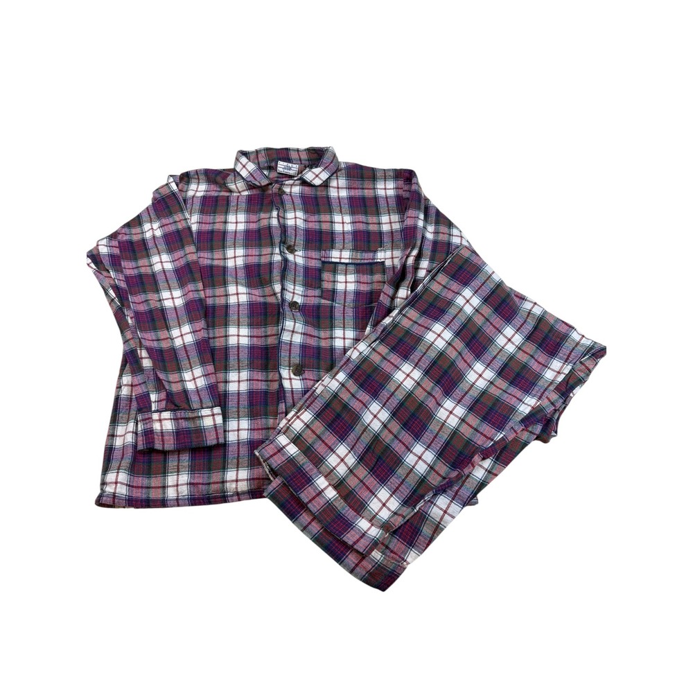 Sears‎ Roebuck & Co. VTG Flannel Pajama Set Men's L Plaid Sleepwear Top & Pants